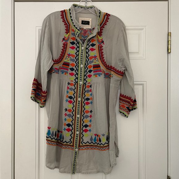 Johnny Was Tops - Johnny Was Biya grey cotton blouse with embroidery